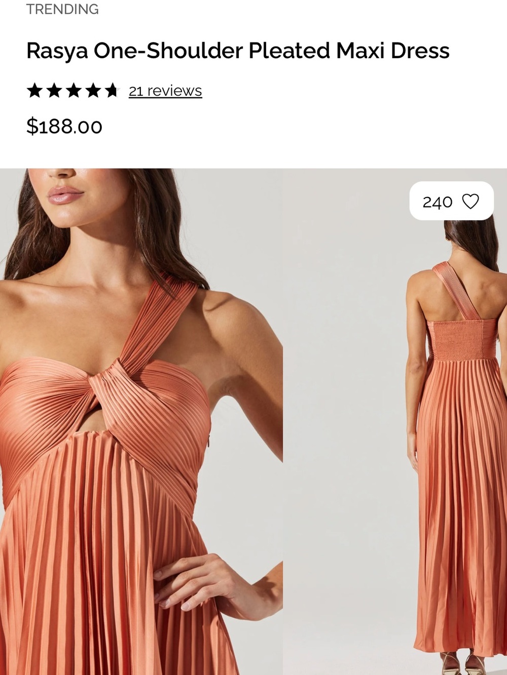 Astr the Label One-Shoulder Pleated Maxi Dress — Coral